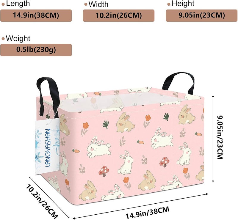 ONOEV Rectangular Rabbit Storage Basket,Bunny toy Organization Bin,Versatile Clothes Container,Gift Hamper for Girls and Boys(Pink Rabbit) - Image 2